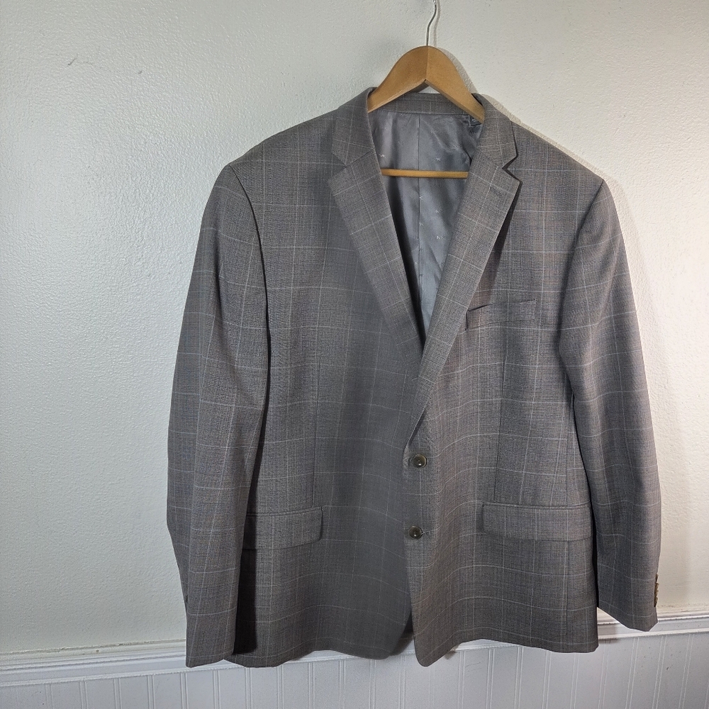 Men's Michael Kors Taupe Two Button Checkered Work Career Blazer Jacket Size 50R - Picture 5 of 14